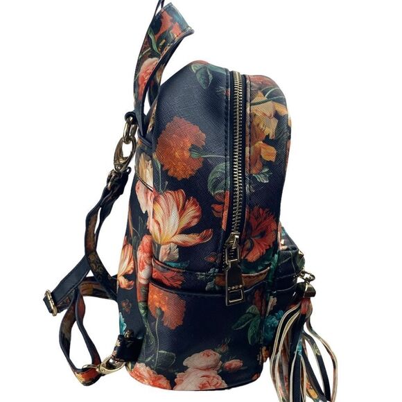 Bebe Bag Black Pink Floral Melissa Medium Studded Vegan Small Backpack - Picture 2 of 7